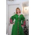 Boho Style Ukrainian Embroidered Maxi Broad Dress Green with Pink Embroidery "Orchid"